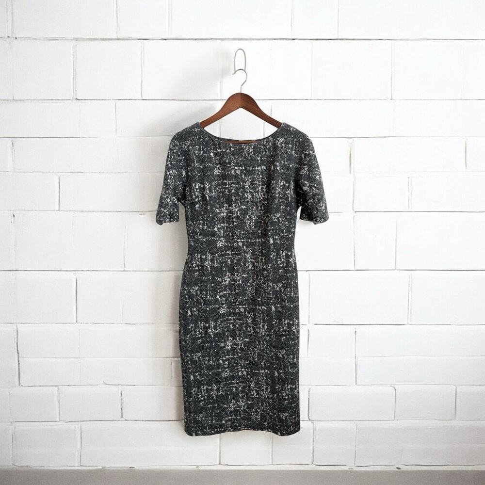 Maggy London Women’s Sz 8 Marled Textured Elbow Sleeve Midi Dress Gray